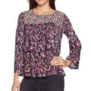 Lucky Brand Women's Yarndyed Smocked Shoulder Dark Purple Boho - 1XL